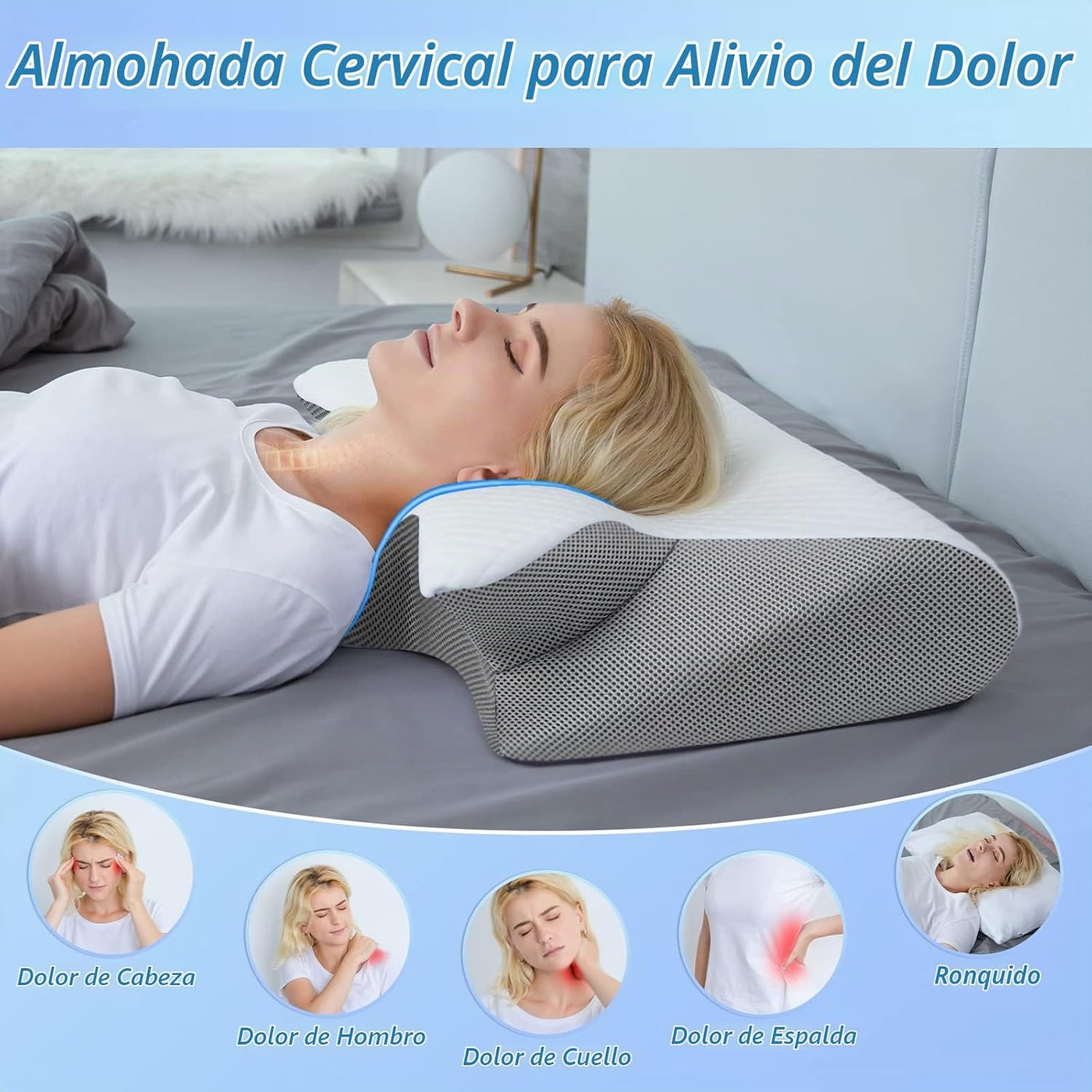 HOMCA - Almohada cervical de espuma viscoelástica, almohada ortopéd...