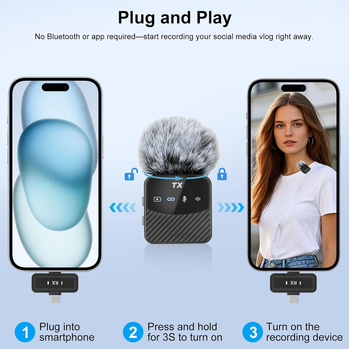 YUANRAN Mini micrófono Lavalier inalámbrico para iPhone/Android/tab...
