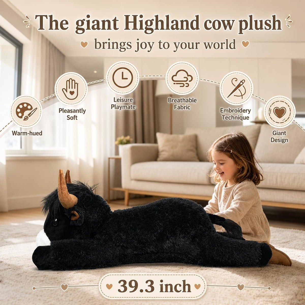 Ksidzas Peluche de vaca gigante de las tierras altas de 39 pulgadas...
