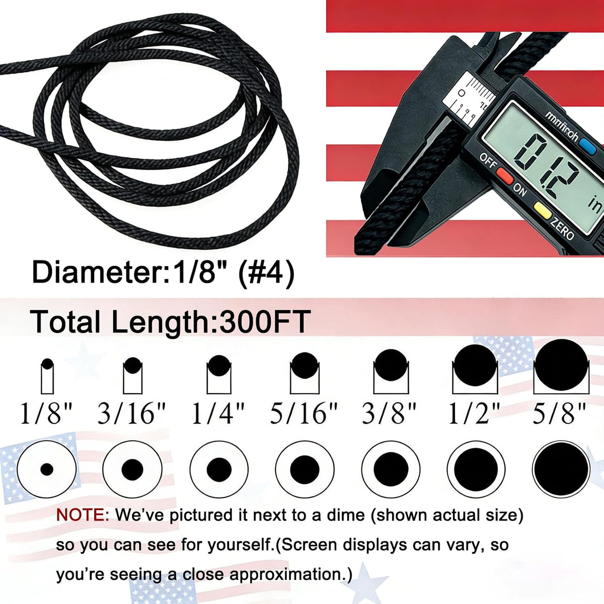 Cuerda de poliéster resistente ULTRAVIOLETA negra 1\/8in 300ft tren...