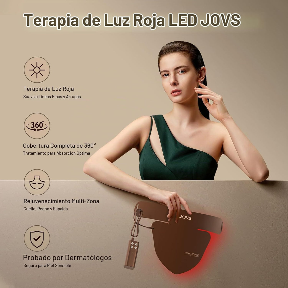 JOVS Máscara LED para cuello y pecho, terapia de luz roja LED para...