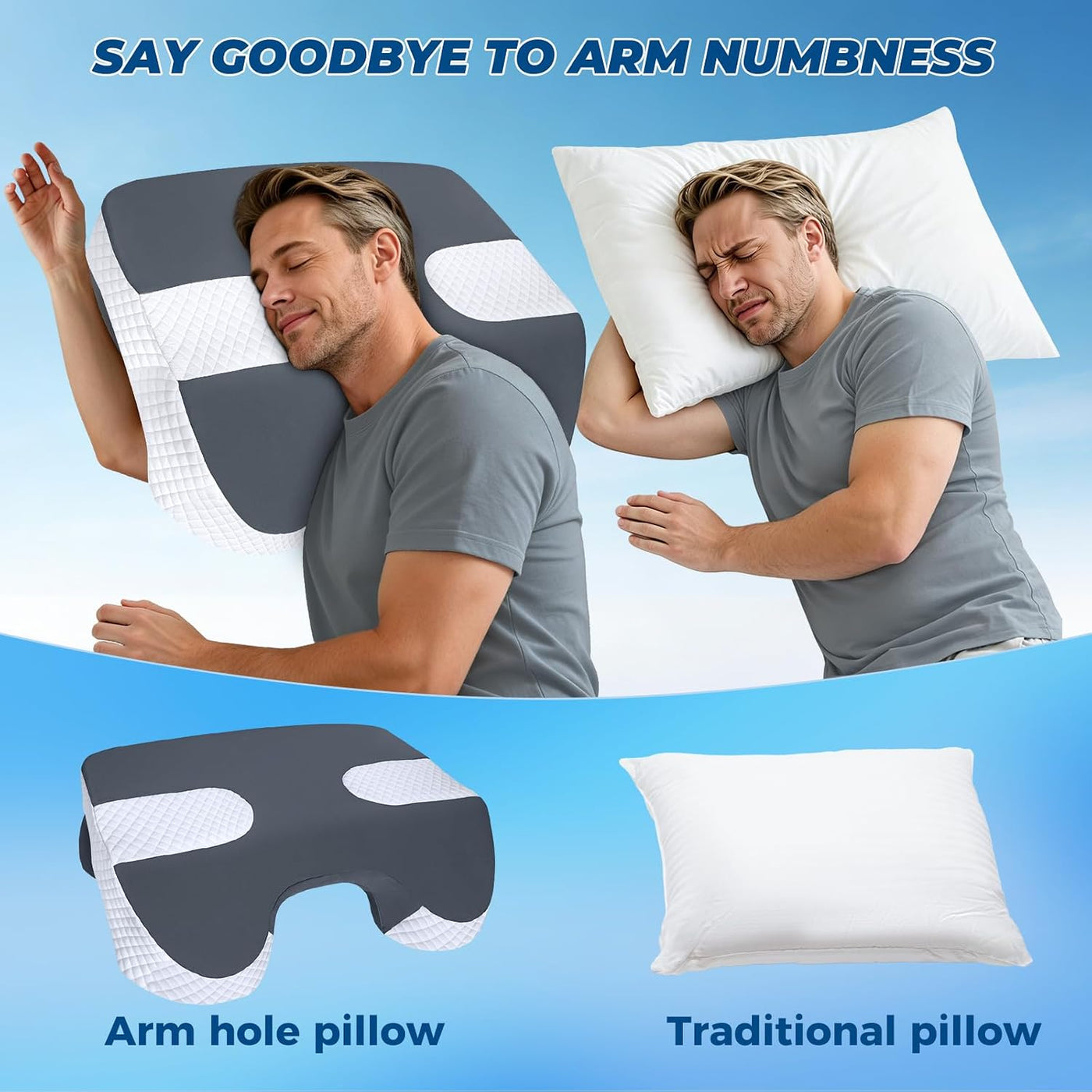 SAHEYER Almohada para dormir lateral con orificios para los brazos,...