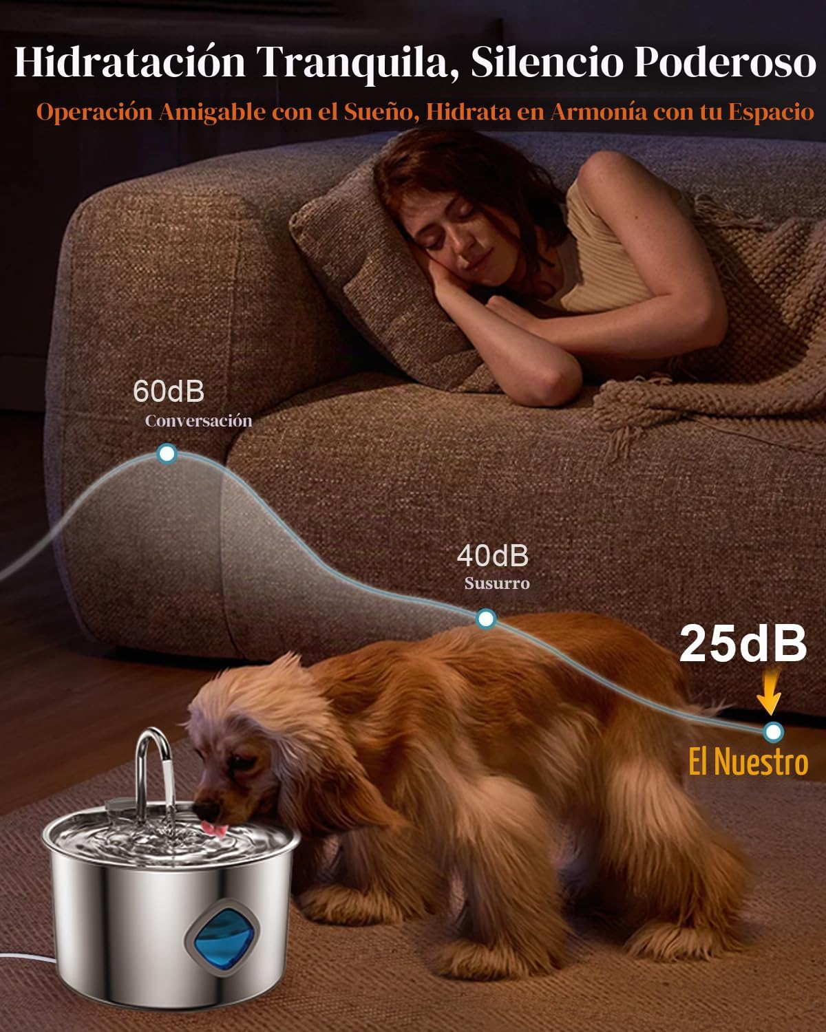 Fuente de agua para gatos de acero inoxidable, dispensador automáti...