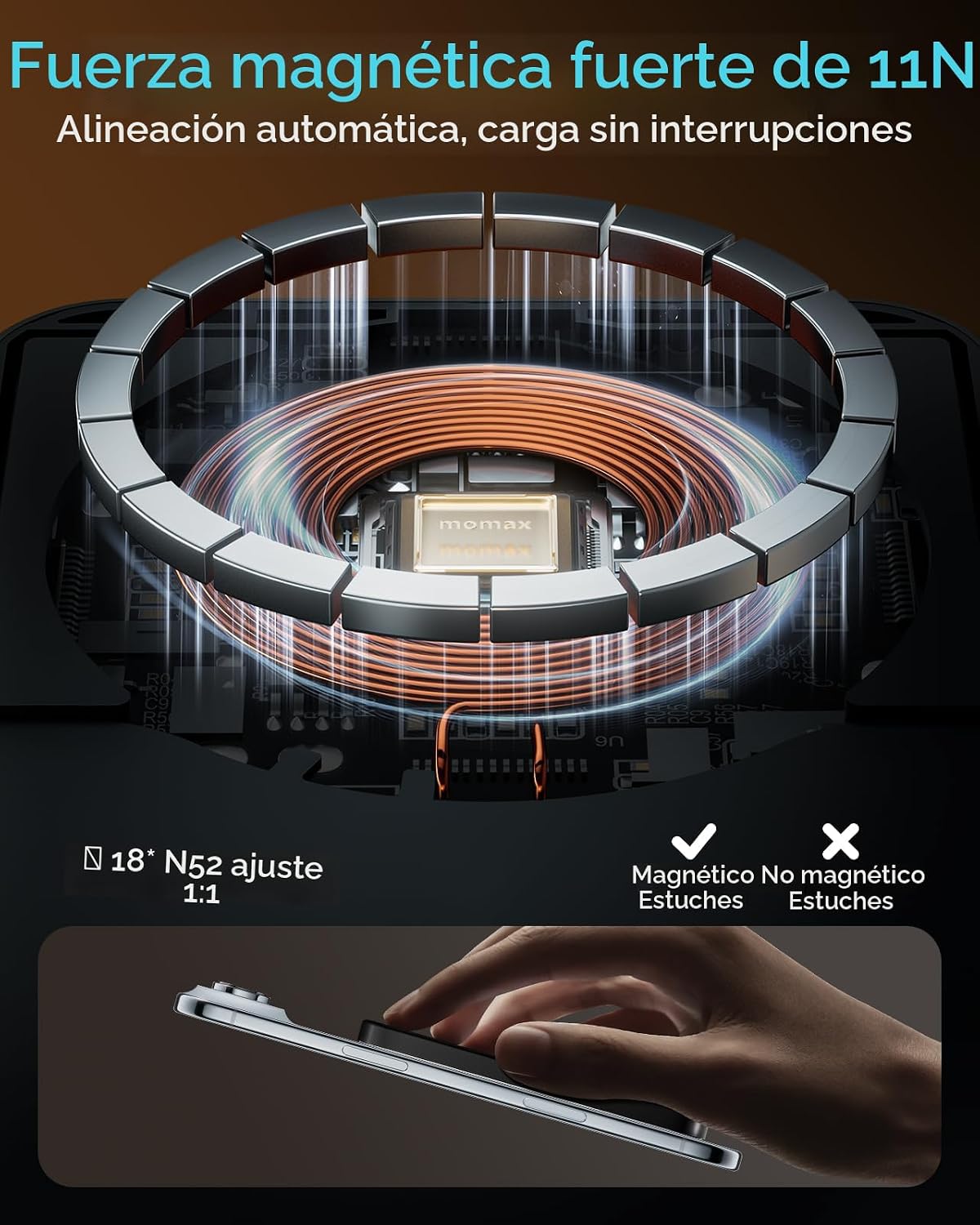 MOMAX Banco inalámbrico magnético del poder, 5000mAh delgado 0,3...