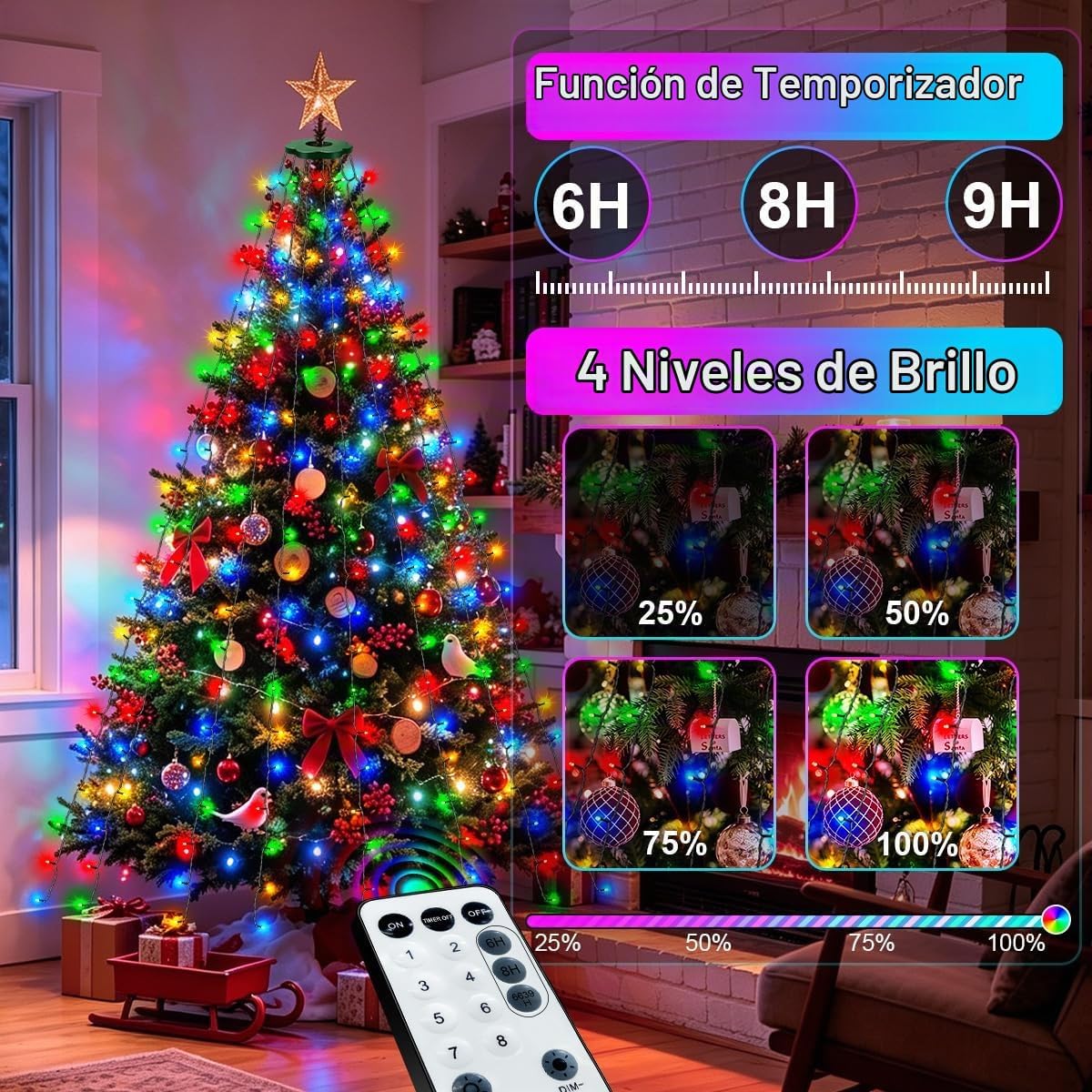 Luces para árbol de Navidad, luces de decoración de árbol, luces de...