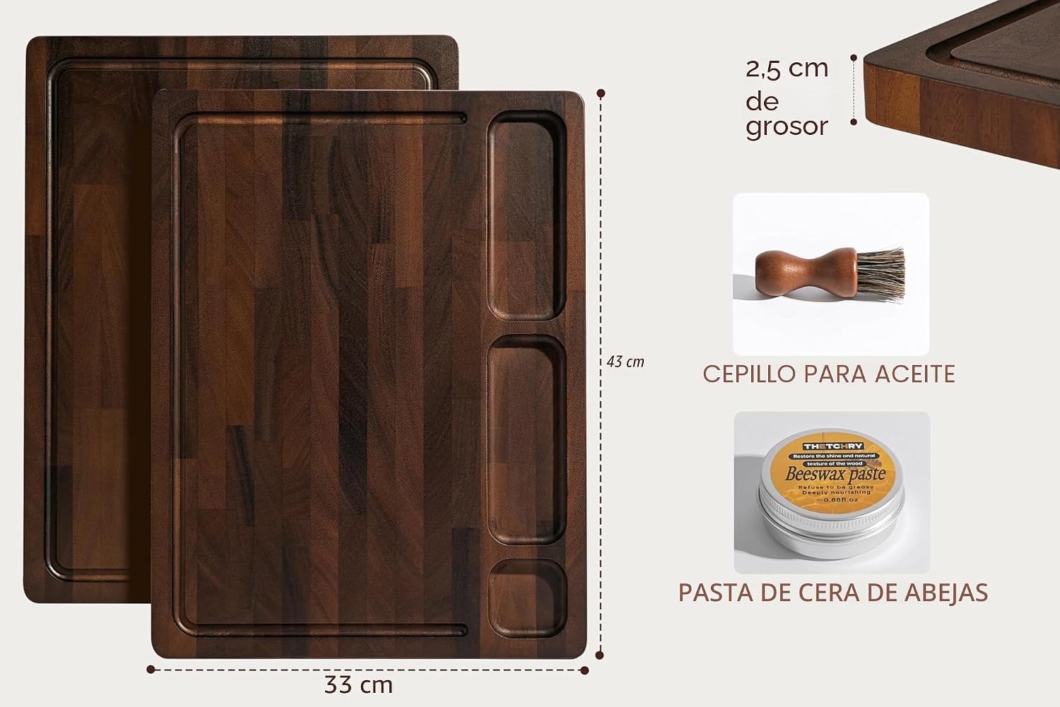 THETCHRY Tabla de cortar de nogal para cocina, tabla de cortar de m...