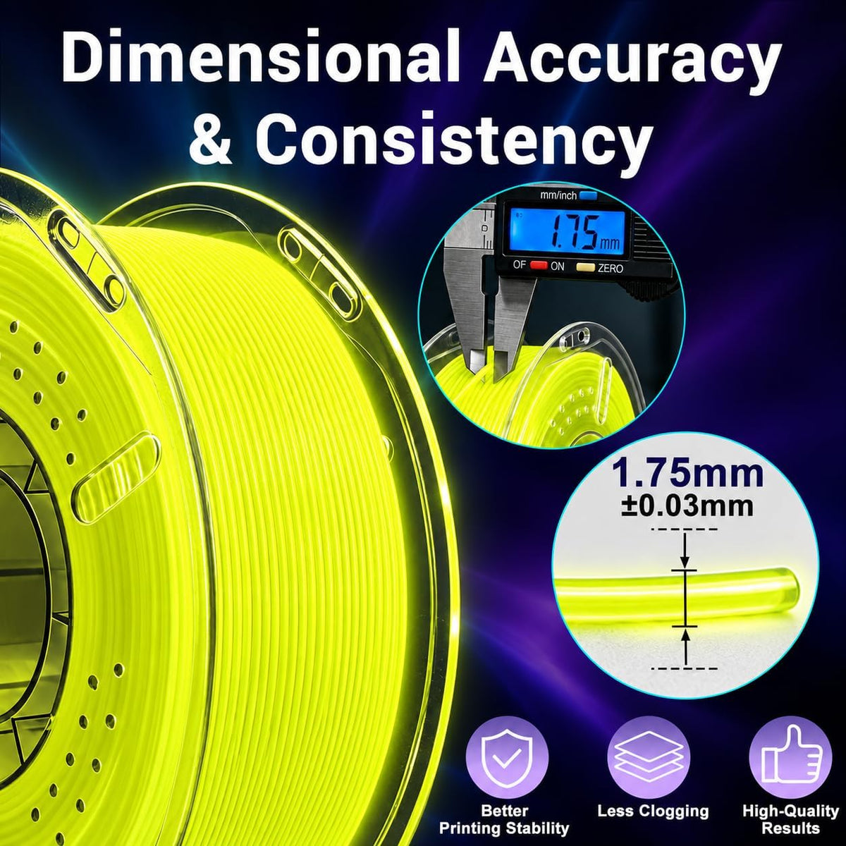 Meuymeu Filamento PLA amarillo en la oscuridad de 2.2 lbs, filament...