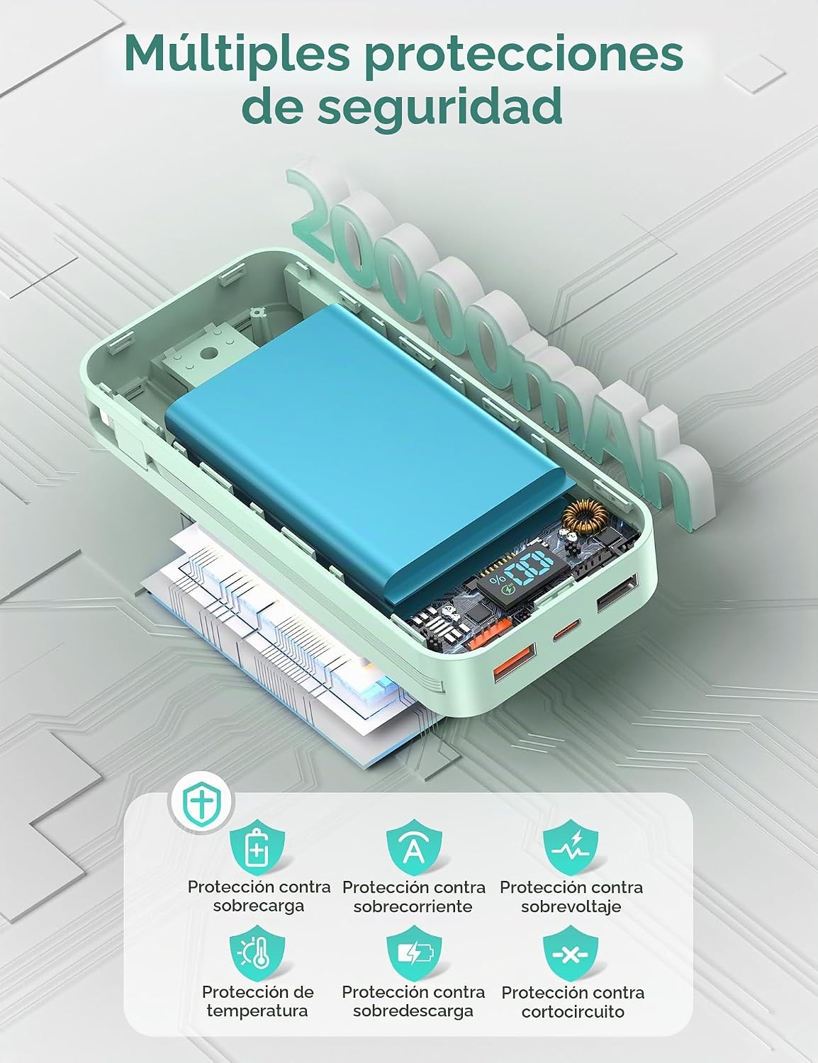 aonidi - Cargador portátil de 20000 mAh con cables integrados y enc...