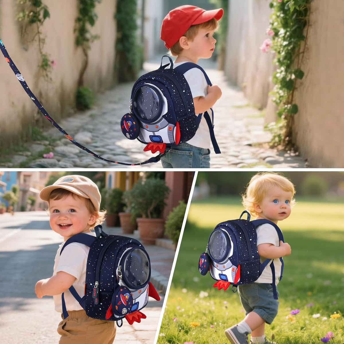yisibo Mochila Rocket para niños pequeños con correa de arnés de se...