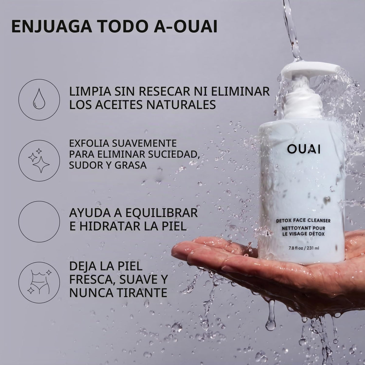 OUAI Limpiador Facial Detox - Limpiador Facial de Limpieza Profunda...