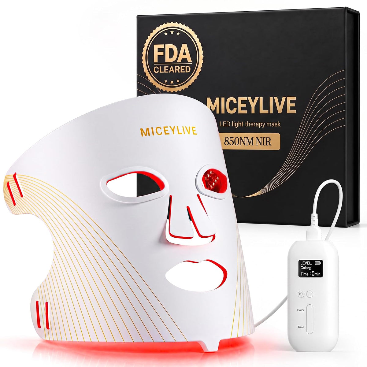 MICEYLIVE Terapia de luz roja para cara, máscara de luz azul aproba...