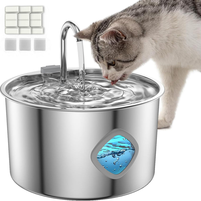 Fuente de agua para gatos de acero inoxidable [3.2L\/108 onzas], di...