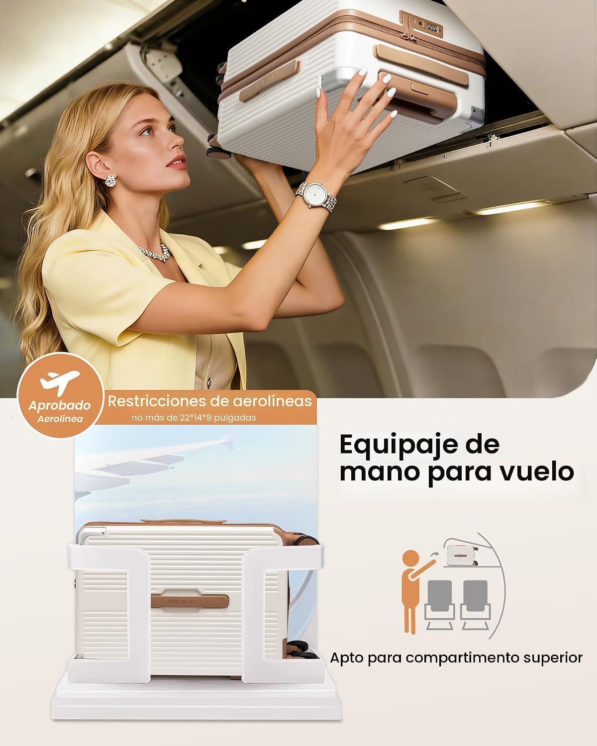 LOVEVOOK Equipaje de mano con ruedas giratorias y bloqueo TSA para...
