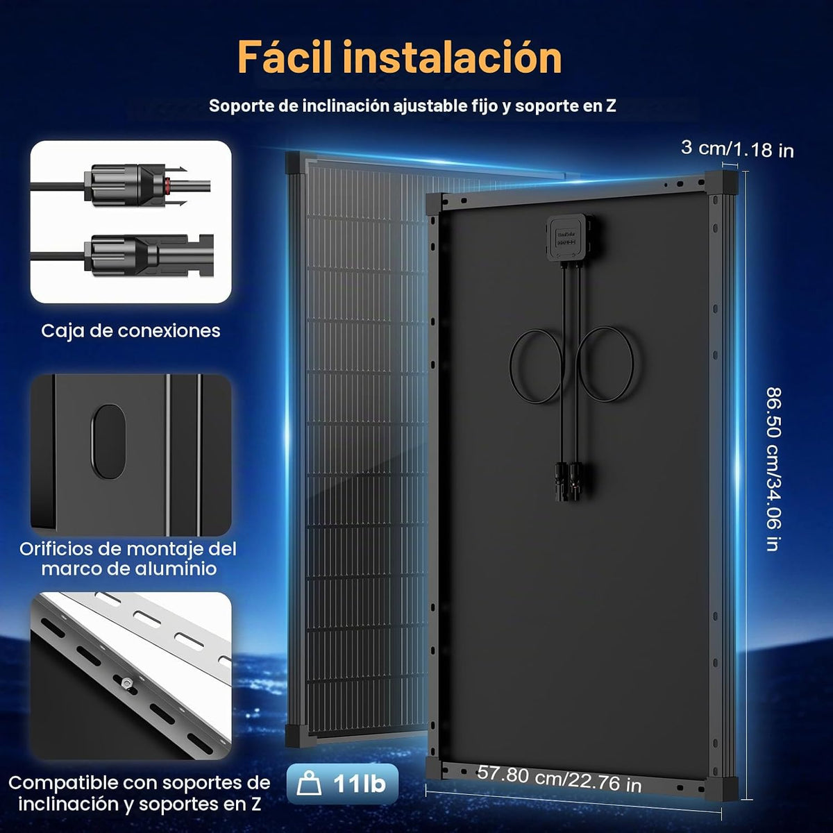 EtnalSolar Panel solar 16BB 100W tipo N 12V, 25.6% de alta eficienc...