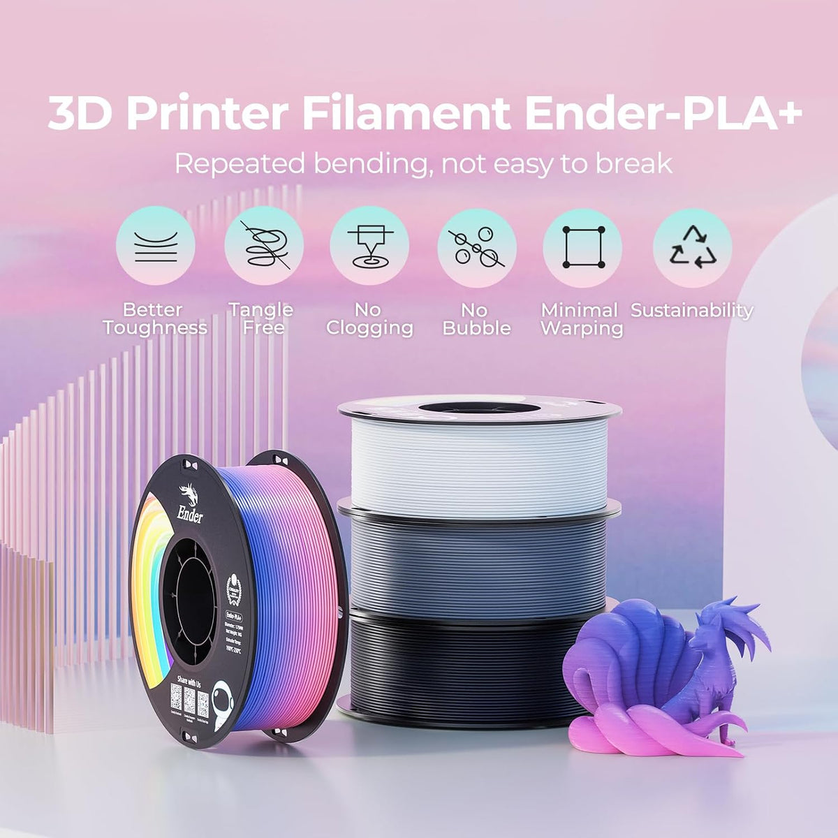 Creality Filamento para impresora 3D PLA+ de 0.07 in, negro, 2.2 lb...