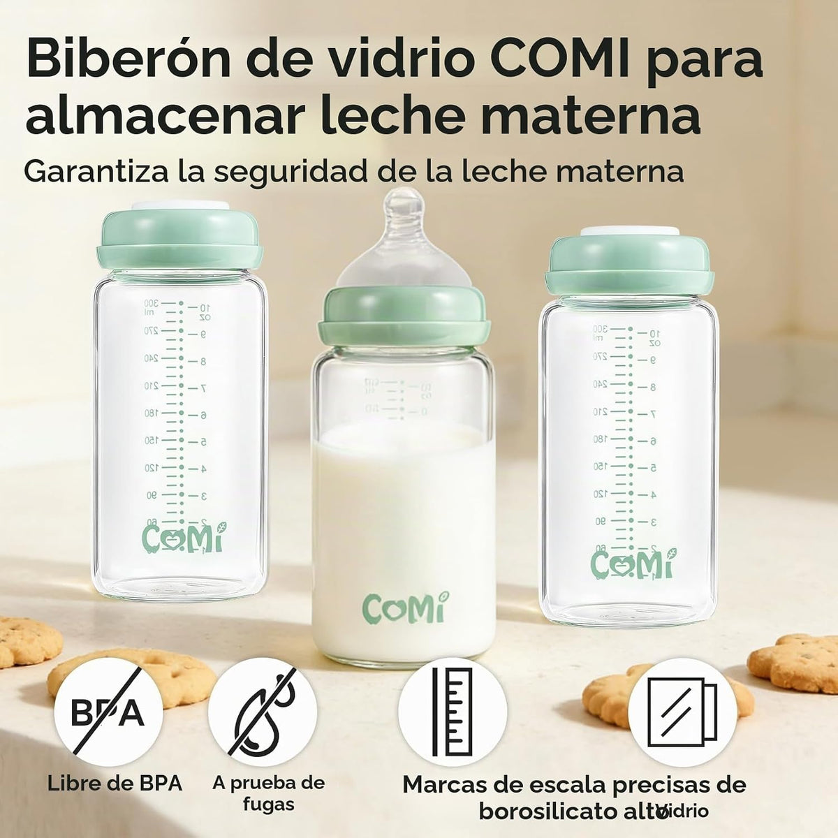 COMI Botella de almacenamiento y colección de leche materna de vidr...
