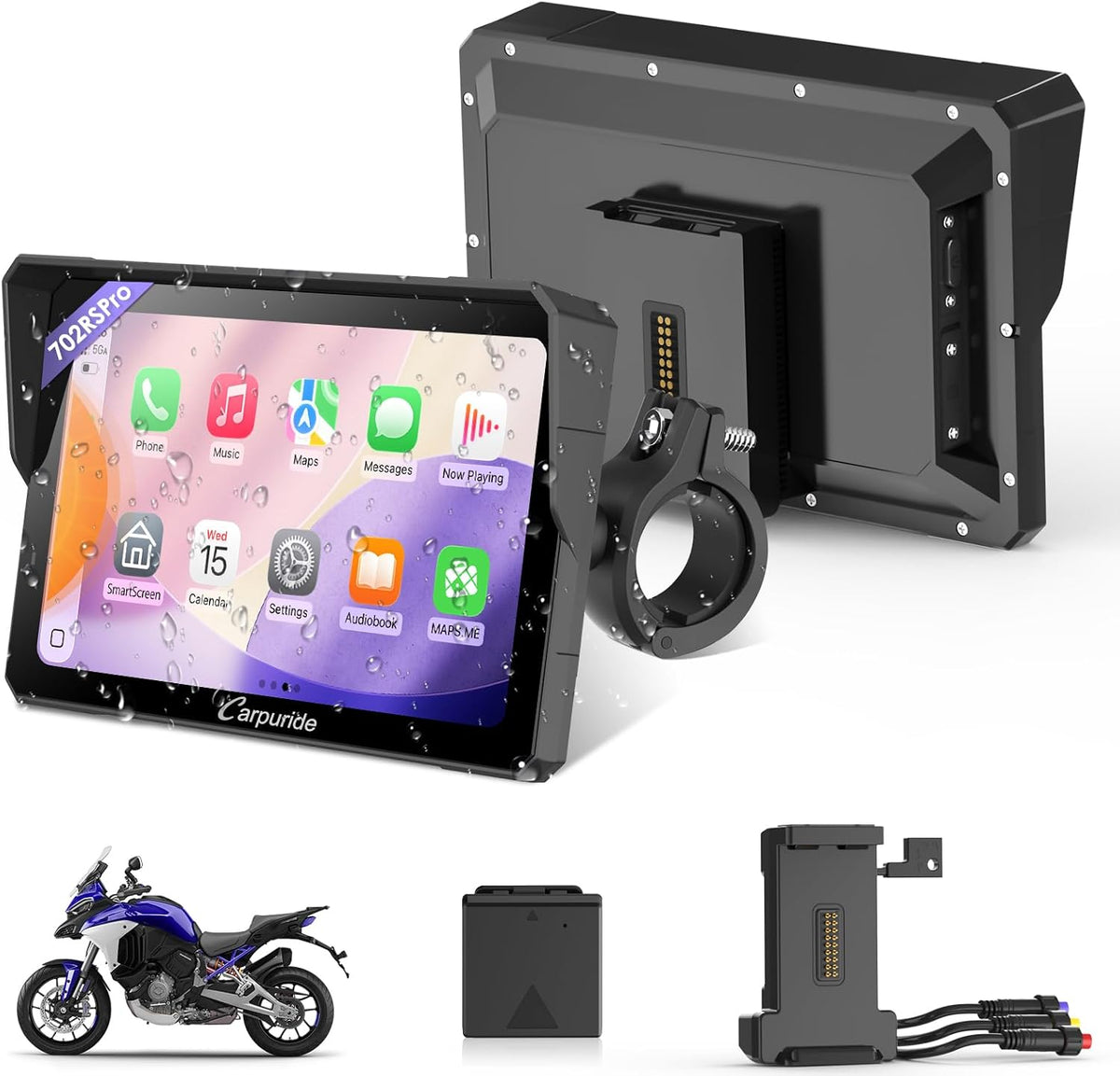 Carpuride W702RS PRO 7" motocicleta inalámbrica CarPlay Android Aut...