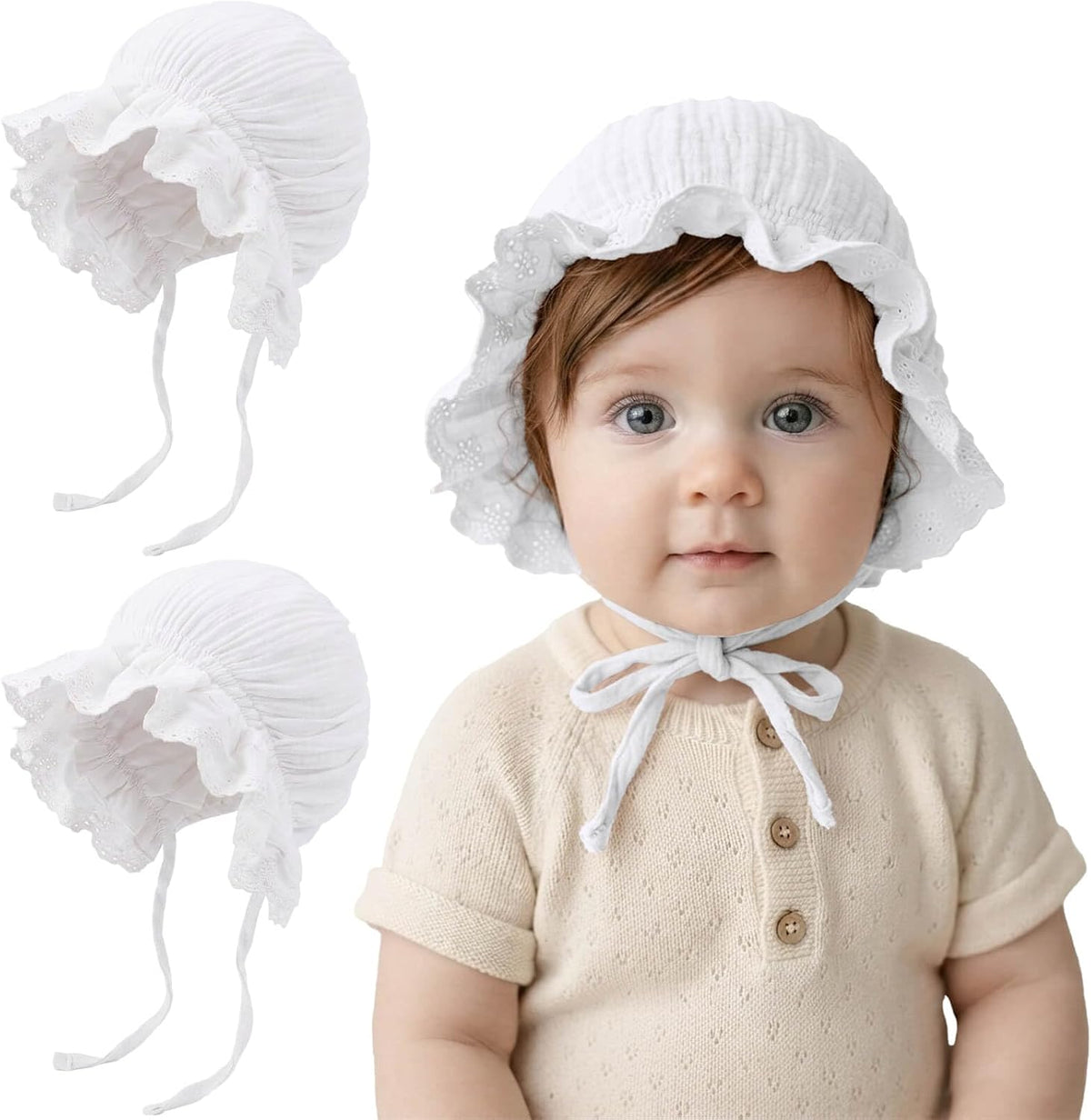 DRESHOW BQUBO - Gorro de algodón de encaje para bebé, recién nacido...