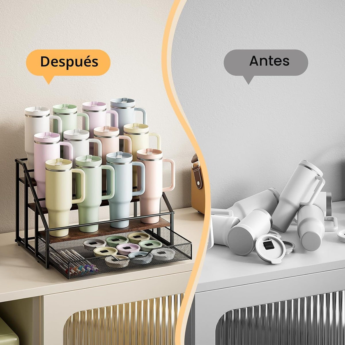 Organizador de botellas de agua MOJOHAND para Stanley, estante de 4...