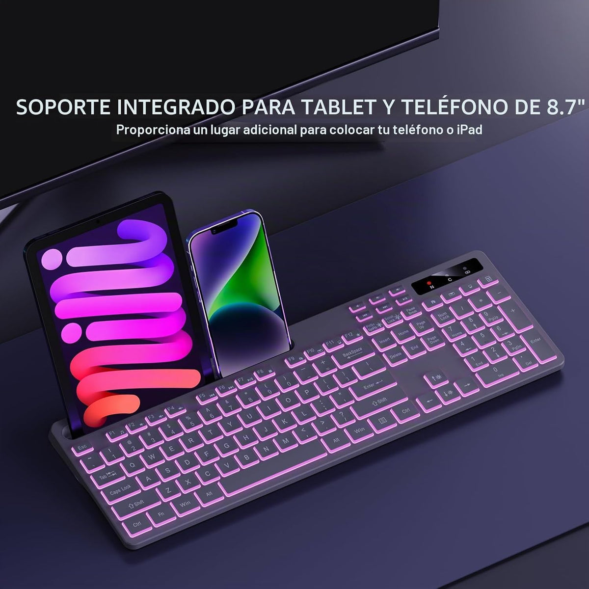 Soueto Teclado inalámbrico con retroiluminación RGB, soporte para t...