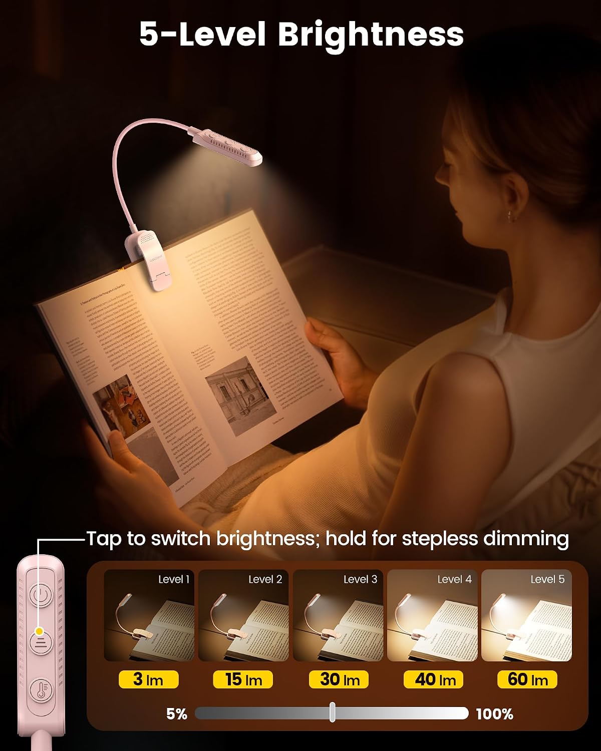Glocusent Luz de lectura duo: luz de cuello flexible manos libres (...