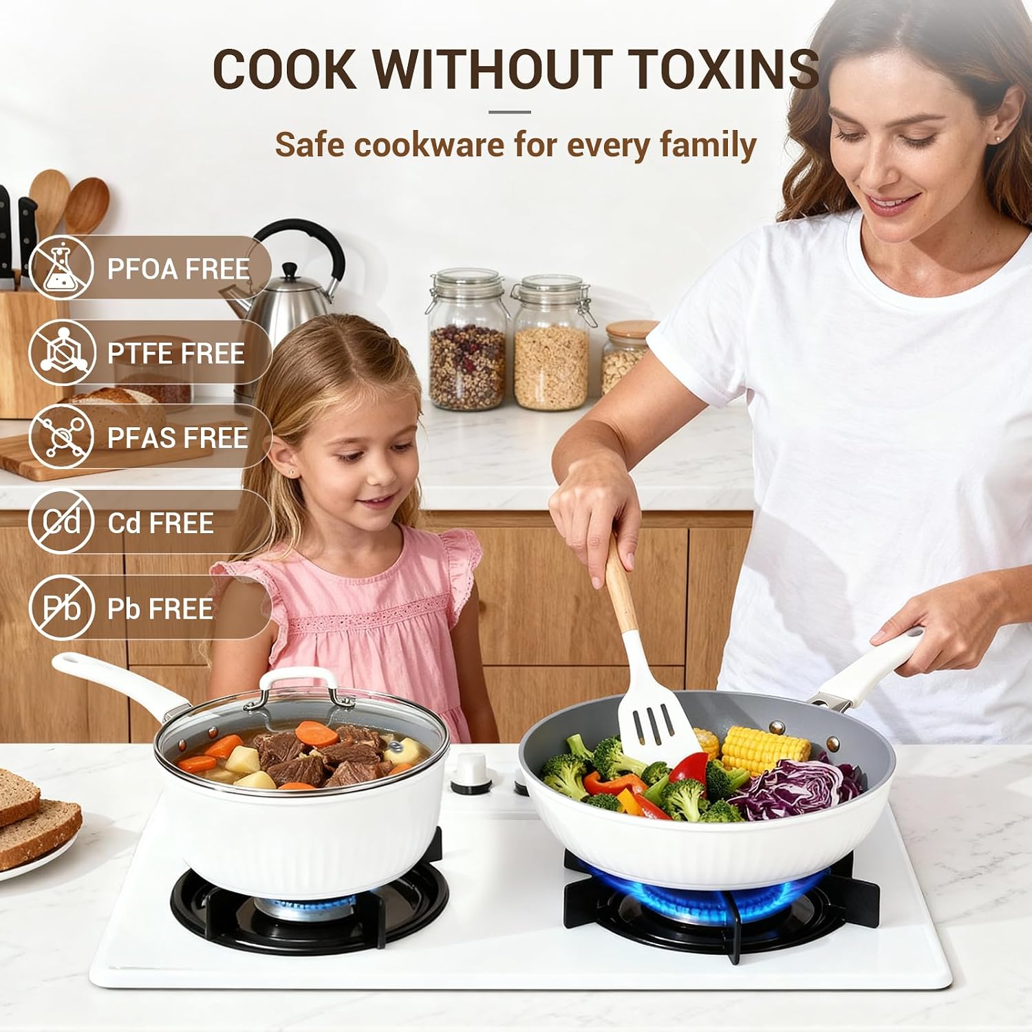 Ammeloo Juego de utensilios de cocina de cerámica acanalada de 15 p...
