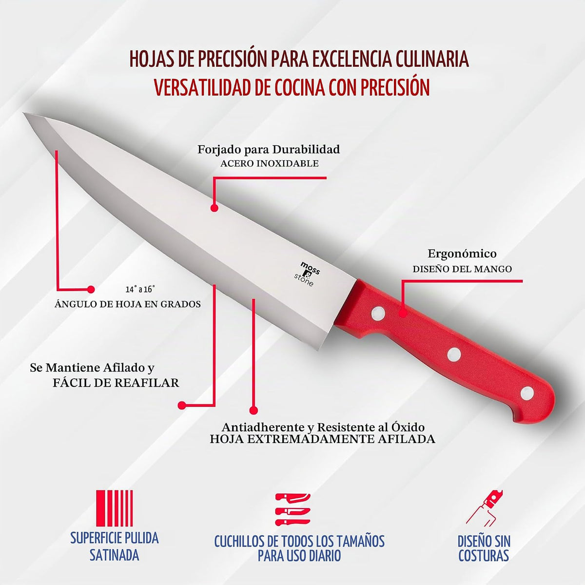Moss &amp; Stone Juego de cuchillos de cocina rojos de 14 piezas co...