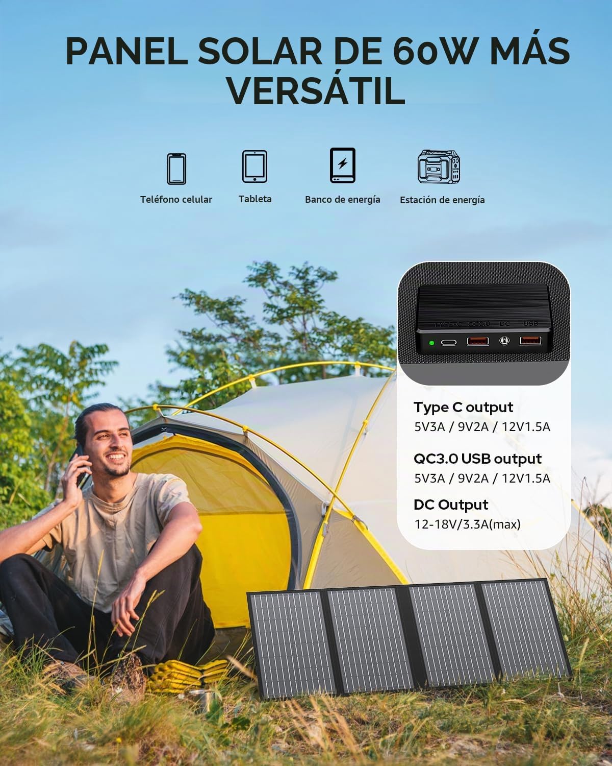 Los paneles solares portátiles 60W, cargador plegable del panel sol...