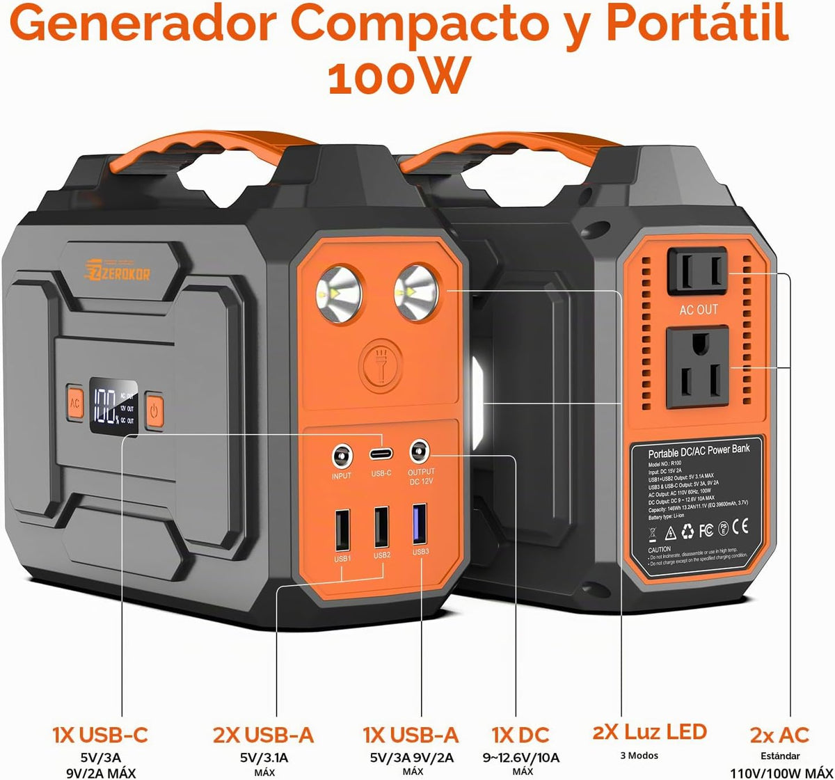 Generador Solar Portátil con Panel, Estación de Energía Portátil de...