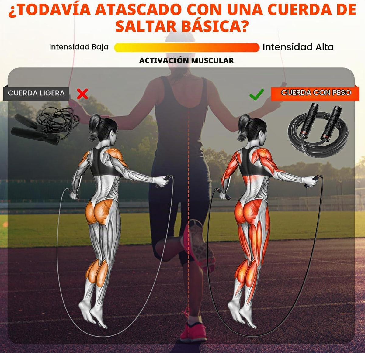 KUTIZE Cuerda de saltar, cuerda de saltar pesada para hombres y muj...