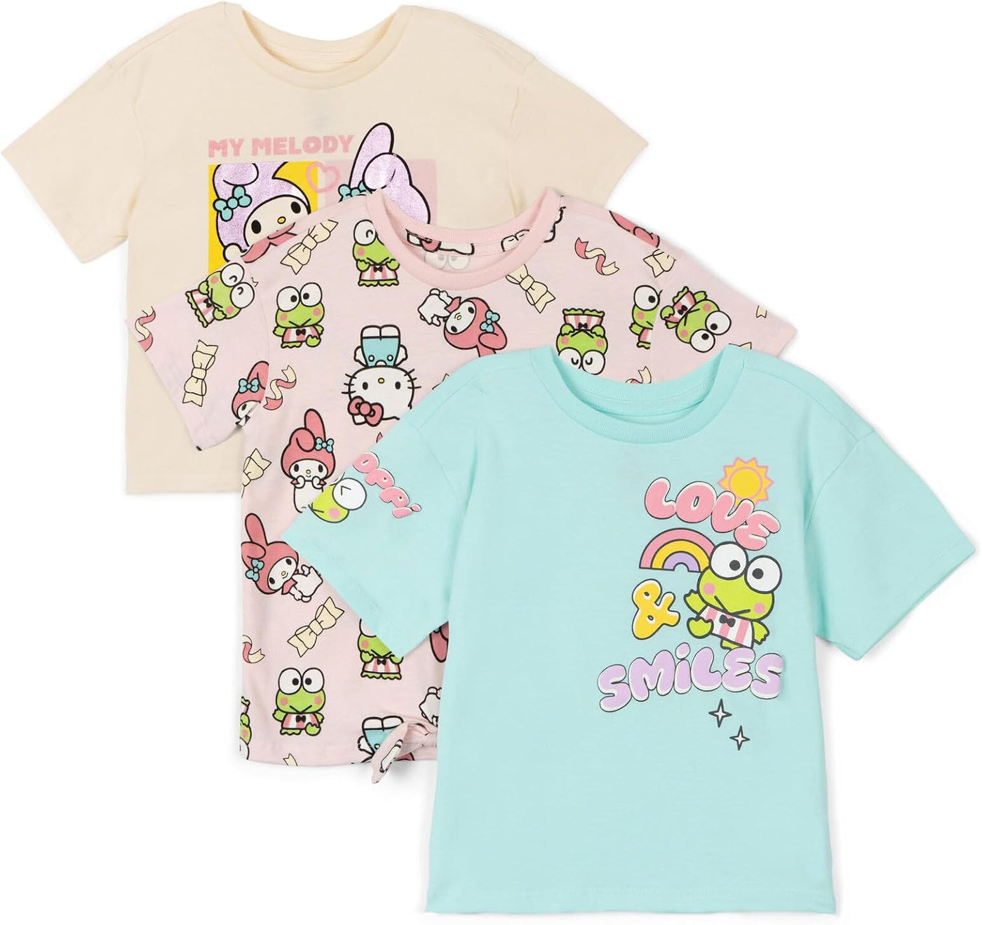 Hello Kitty Paquete de 3 camisetas de manga corta para niñas pequeñ...