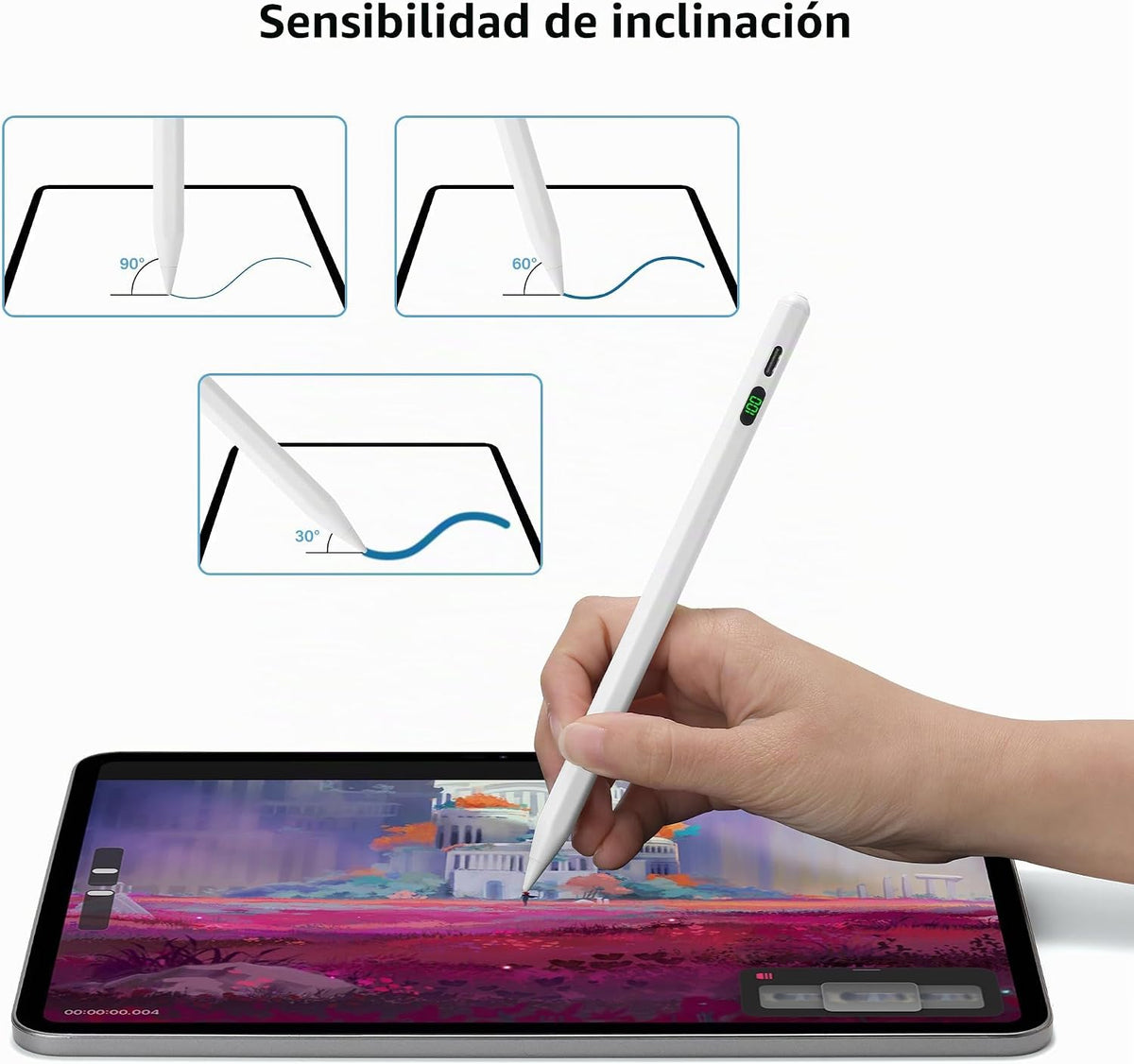 Lápiz para Apple, Rechazo de palma con sensibilidad a la inclinació...