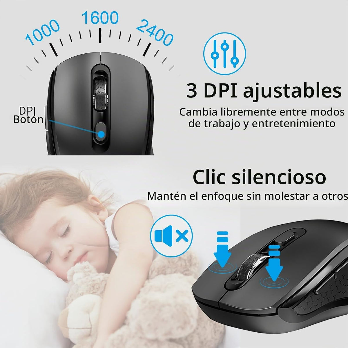 Teclado y mouse inalámbricos, teclado delgado de tamaño completo co...