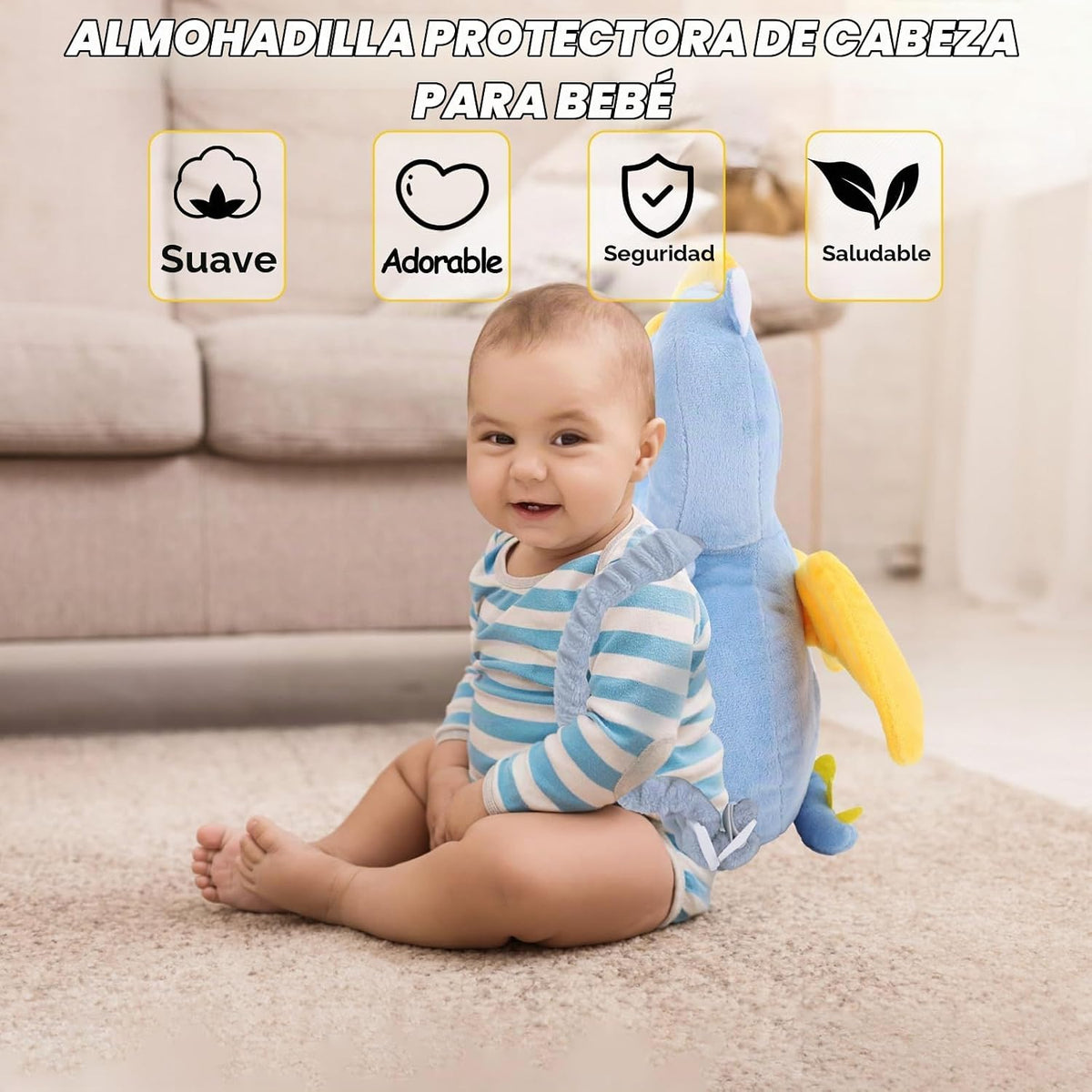 Mochila de protección para la cabeza del bebé, suave y cómoda, boni...