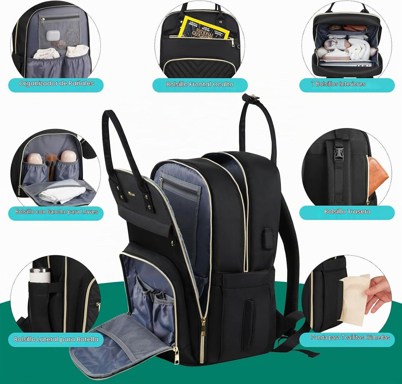 MOMUVO Mochila para pañales, bolsa de bebé acolchada con cambiador...