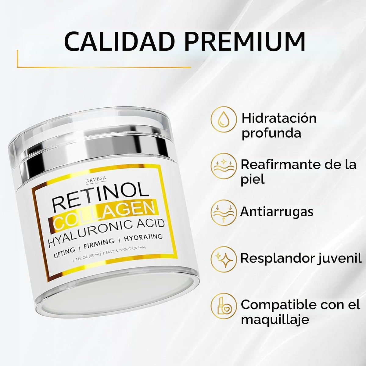 (2 unidades) Crema de retinol para rostro con colágeno y ácido hial...