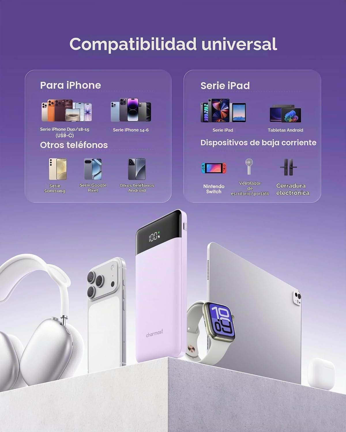 charmast Cargador portátil de carga rápida, 4 cables incorporados,...