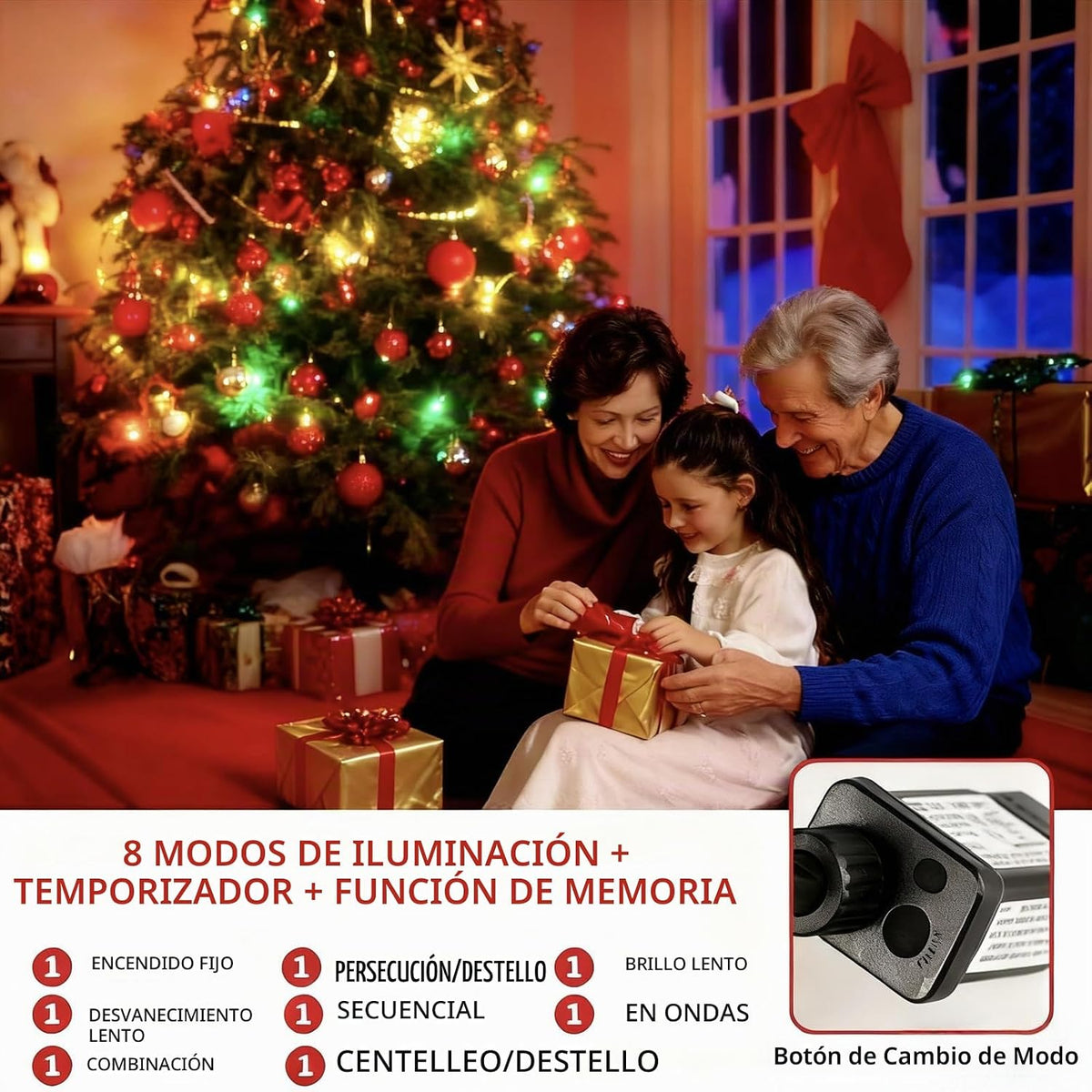 MZD8391 105FT 300LED Luz navideña, Luz para árbol de Navidad, Rojo...
