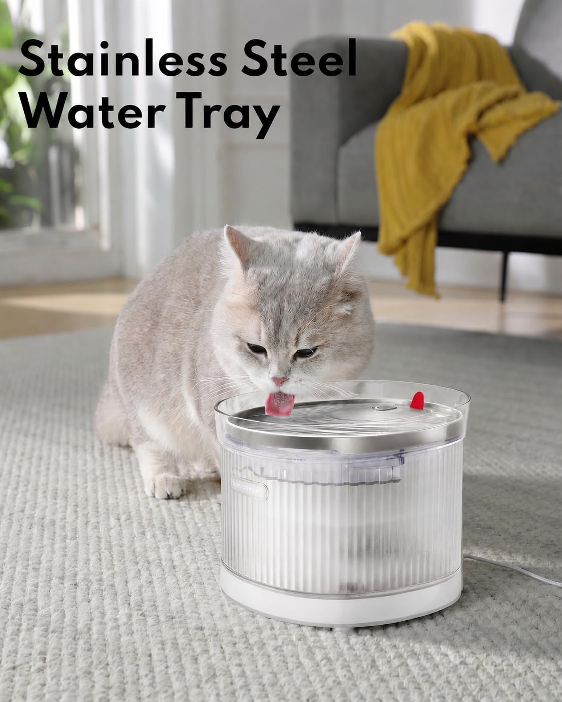 HomeRunPet Fuente de agua para gatos con bomba inalámbrica, bandeja...
