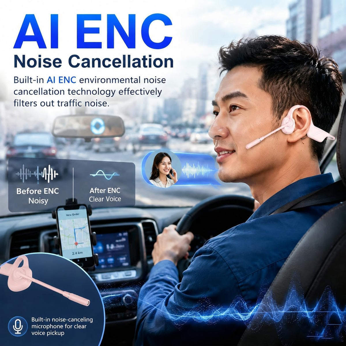 Auriculares abiertos para camionero de conducción ósea con micrófon...
