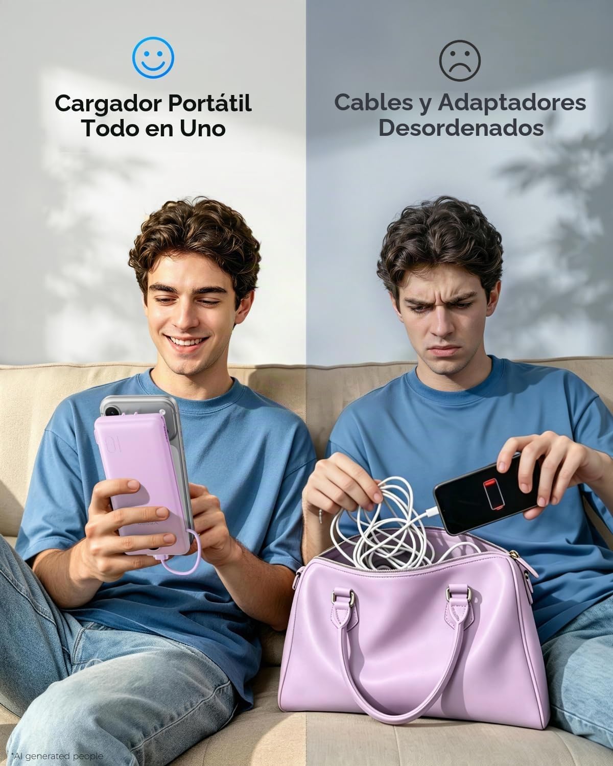 VEGER Cargador portátil para iPhone, Power Bank con cables integrad...