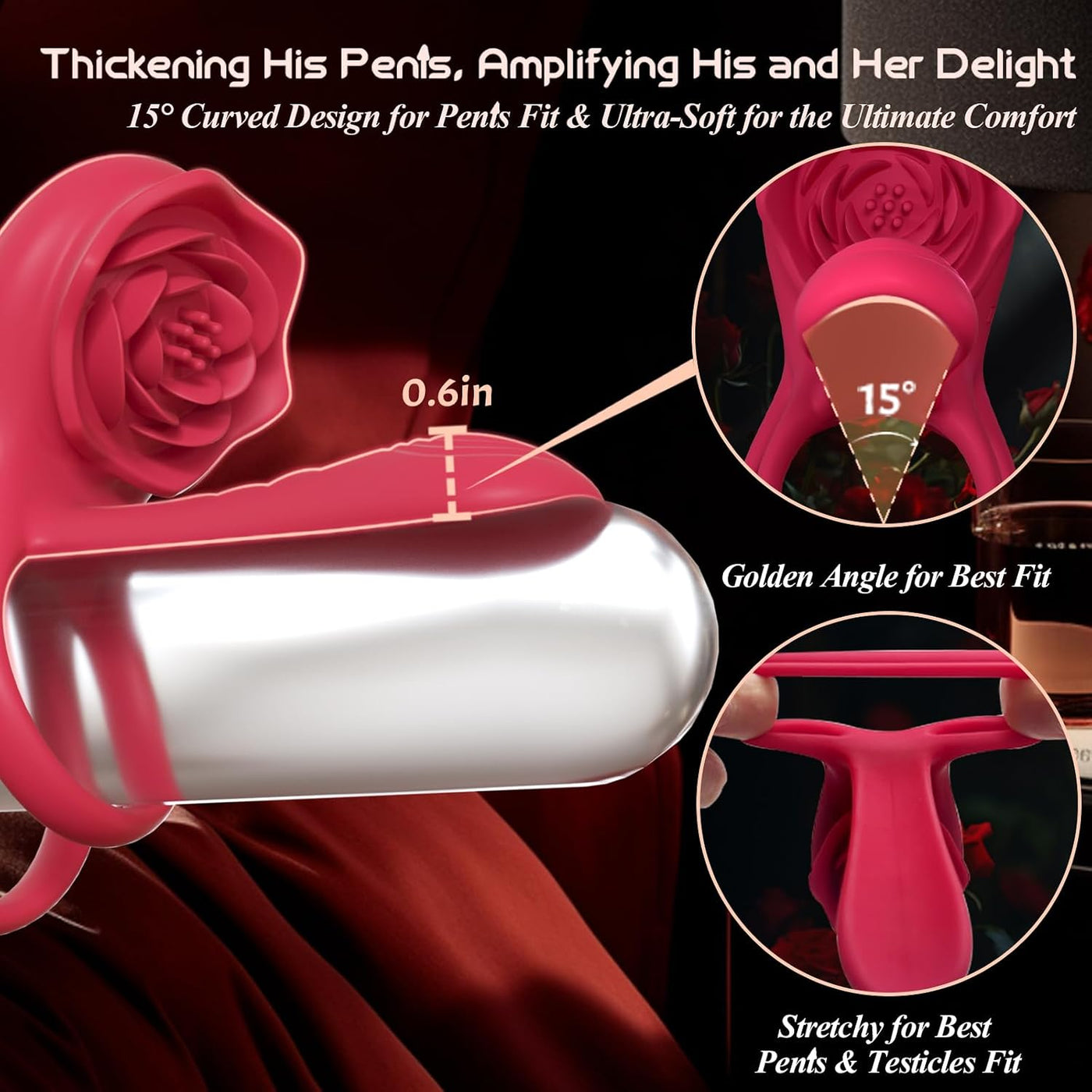 Anillo vibrador para el pene con estimulador de clítoris rosa, vibr...