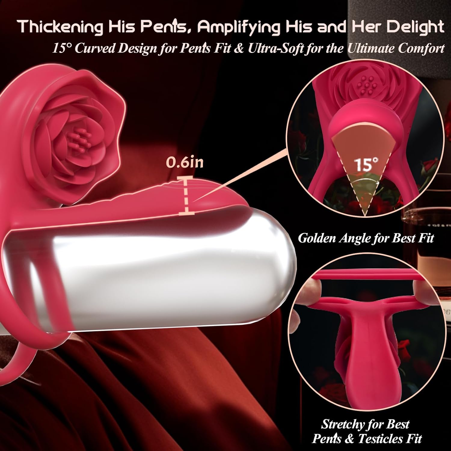 Anillo vibrador para el pene con estimulador de clítoris rosa, vibr...