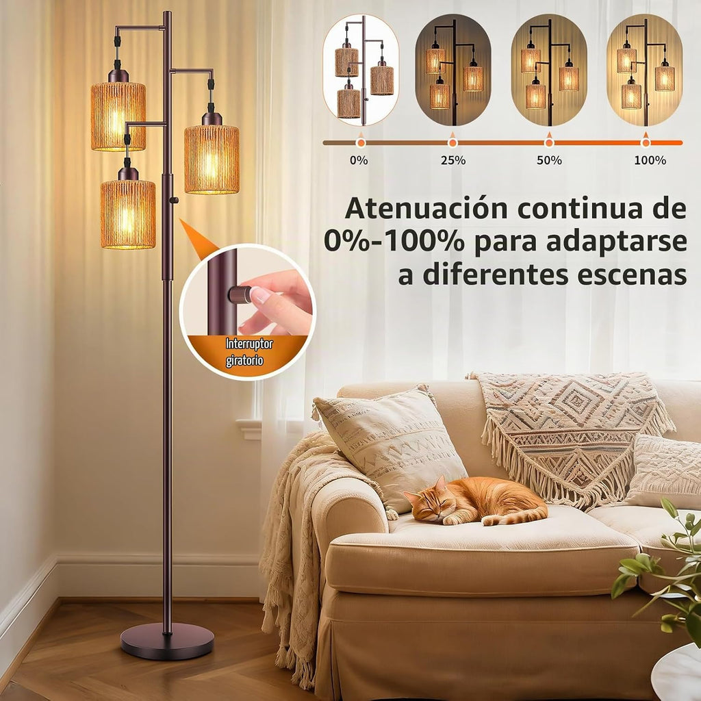 Hotsonic Lámpara de pie de árbol de ratán boho de 72 pulgadas, lámp...