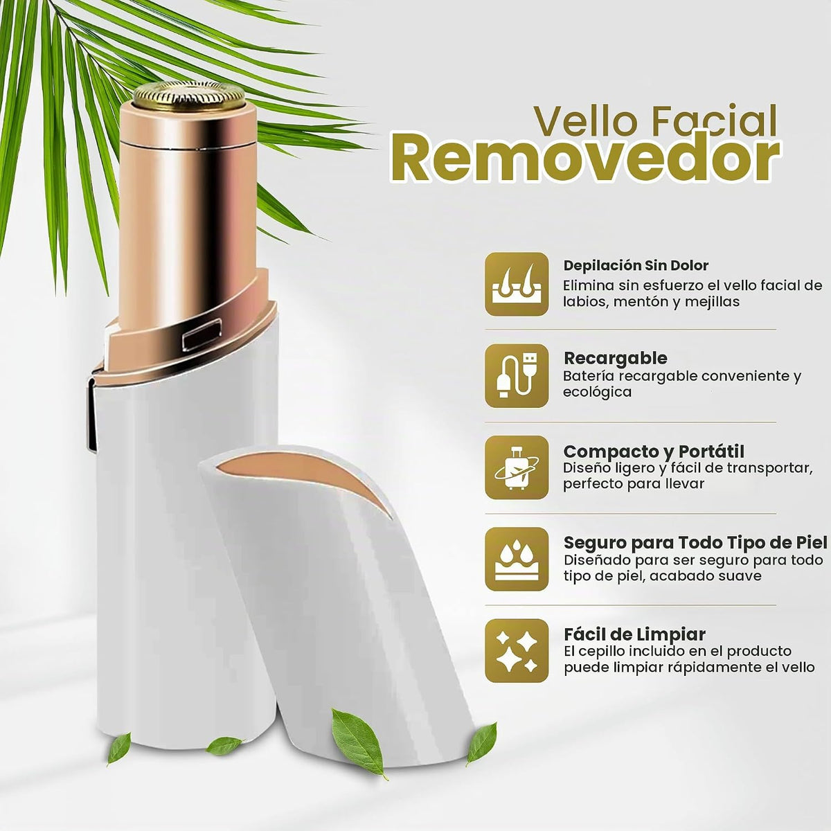 Removedor de vello facial para mujer, recargable por USB, 2 cabezal...