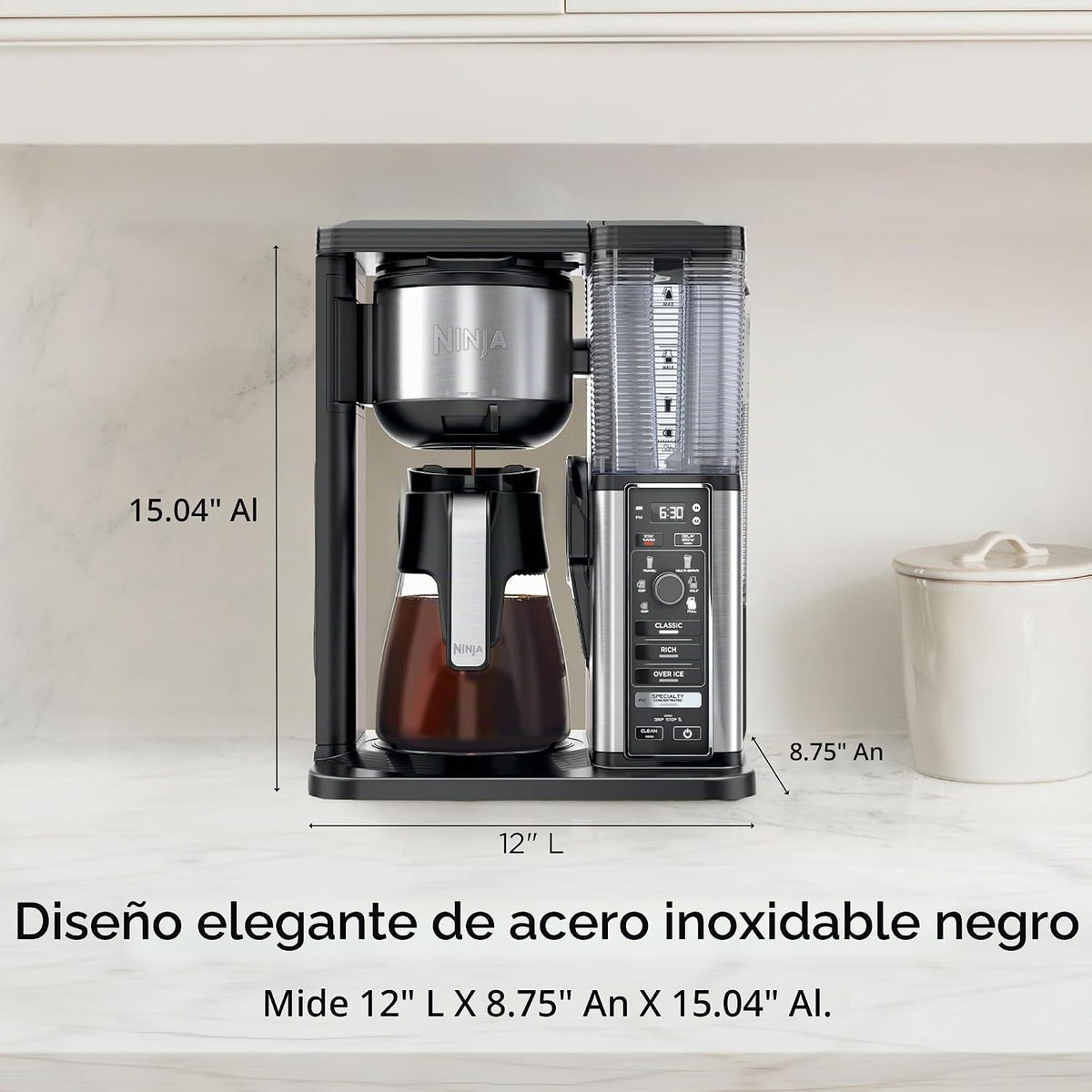 Cafetera Ninja, jarra de 10 tazas, espumador plegable, negro, CM401...