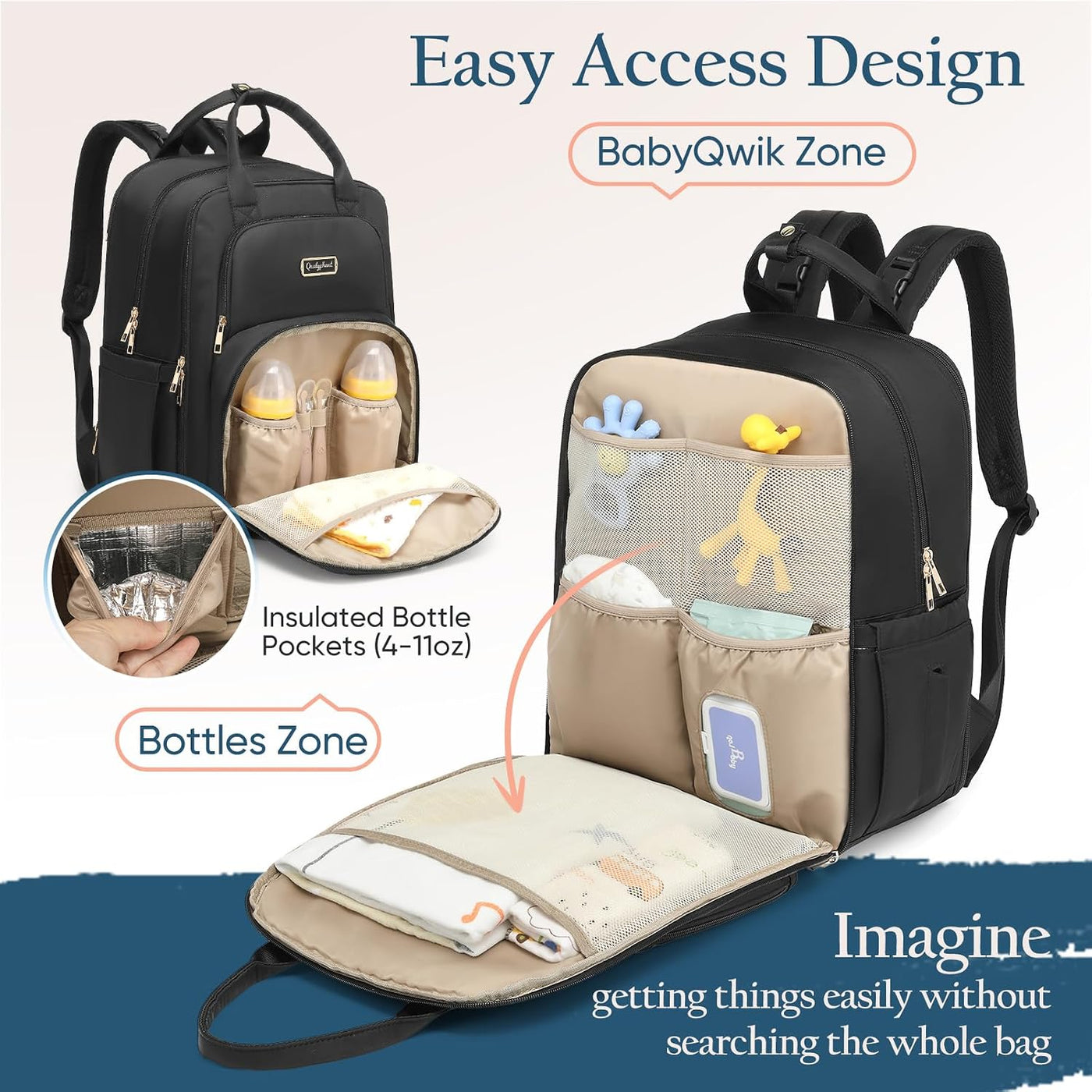 Mochila para pañales Qualyphant - Bolsa de pañales extra grande par...