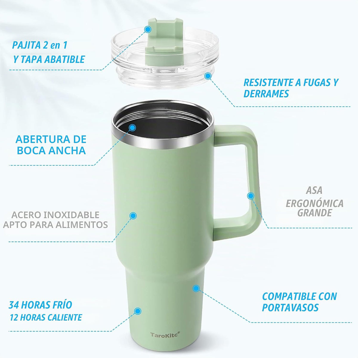 Vaso de 40 onzas con asa y pajilla, taza de viaje aislada rosa para...