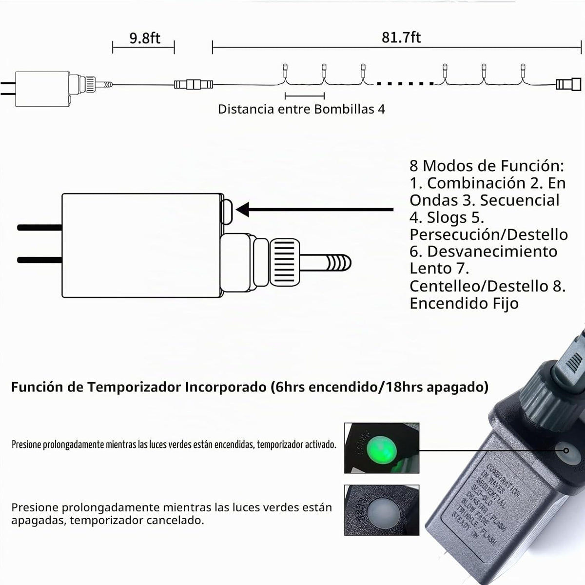 JMEXSUSS 250 luces LED blancas de Navidad para exteriores, luces de...
