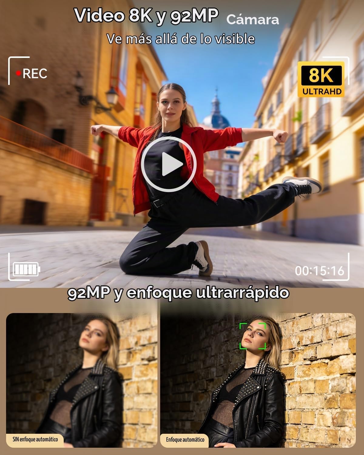 Cámara digital 8K para fotografía, cámara de vlogging WiFi de 92MP...